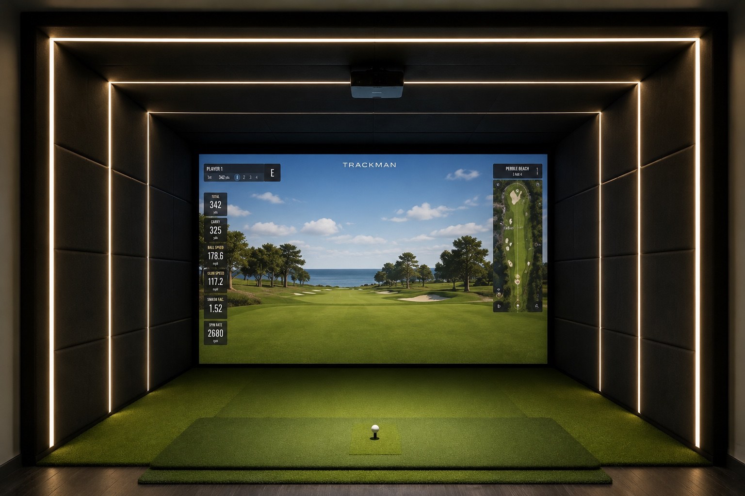 Éclairage LED intégré pour simulateur de golf de luxe